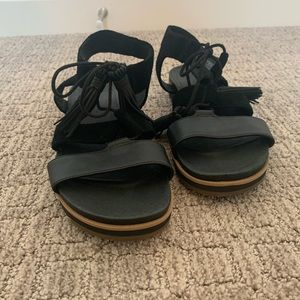 Ugg black leather and suede tie sandals